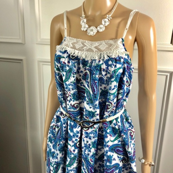 Pretty Blue Paisley Boho Fringe Flowy Dress - NEW! - Picture 4 of 6